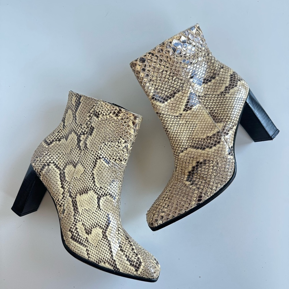 Vintage 90s Y2K Coup D'etat Square Toe Snakeskin Print Boots Size 7